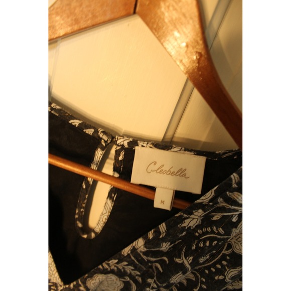 Cleobella Floral Midi Dress Ruffle Sleeve V Neck Black White Boho - Picture 3 of 4